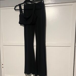 Nasty Gal black bralette crop top with matching flare high waisted pants
